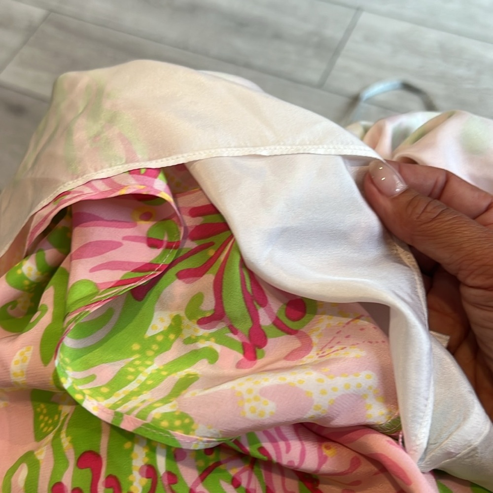Lilly Pulitzer cedar pink and Green silk belted Patterned Top size 0 - Picture 11 of 13